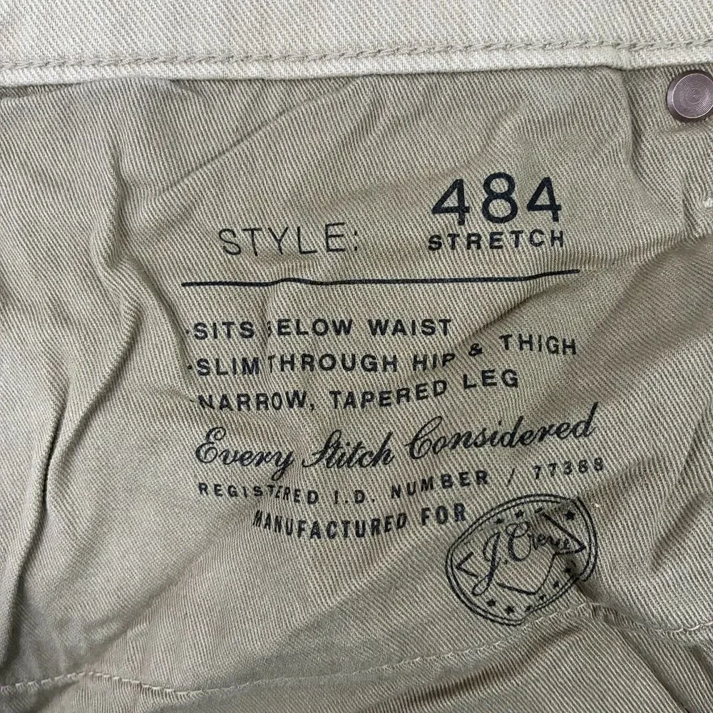 J.Crew Style 484 Men's W36 x L32 Tan Slim Tapered Stretch Denim Jeans